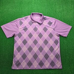 PGA Tour Polo Shirt Mens 2XL Purple Diamond Short Sleeve Golf Performance Preppy
